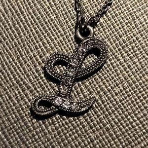 1928 Jewelry Women's Silver Tone Crystal Initial L Pendant Necklace, 16"